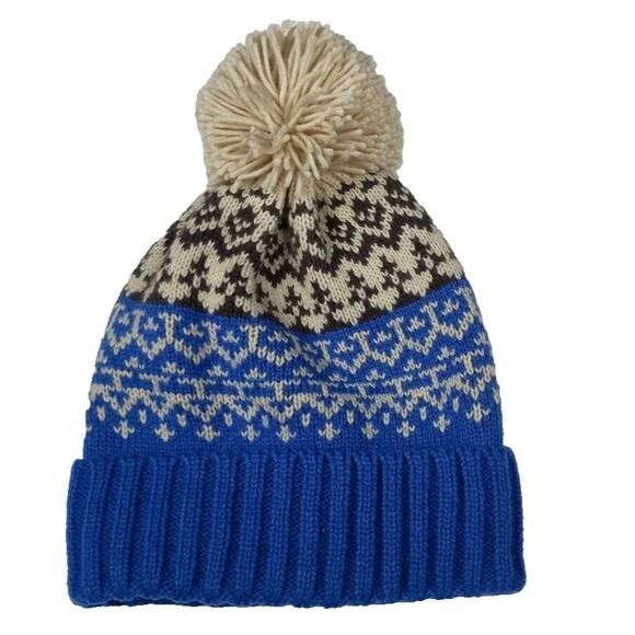 Baby GAP Beanie Knitted Hat Pom Pom Fair Isle Blue & Cream Size 2-3yrs Winter - Picture 2 of 7